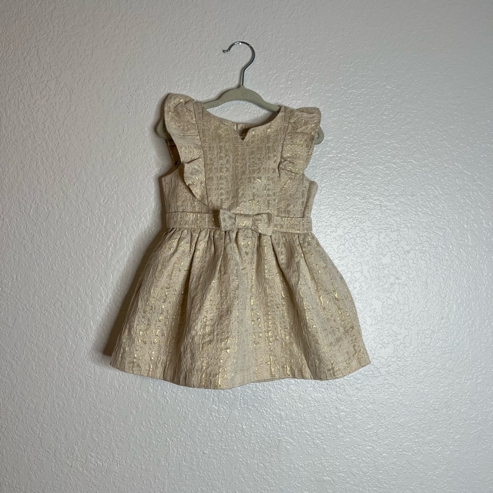 Genuine Kids by Osh Kosh Cream and Gold Bow Dress 18 Months